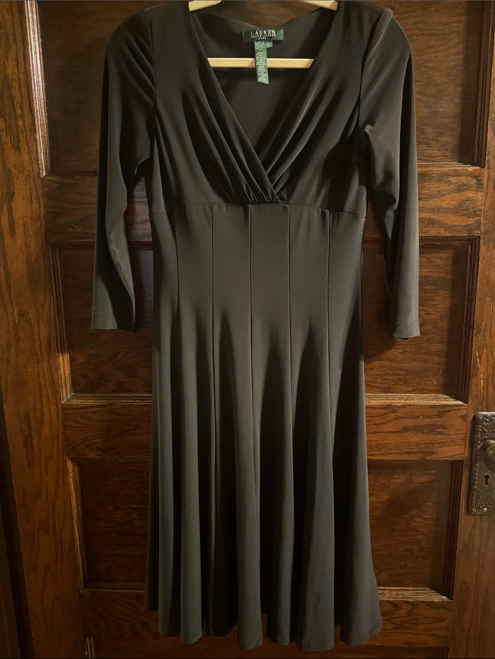 Lauren Ralph Lauren Black Long-Sleeve V-Neck Flared Midi Dress